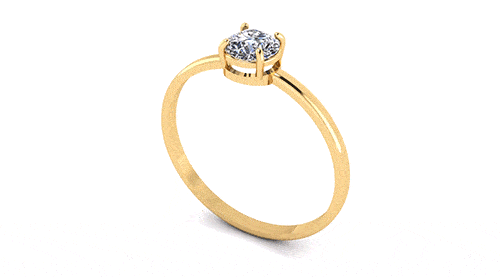 Anel Solitário com Pedra Natural 5mm e Aro Liso Ouro 18k