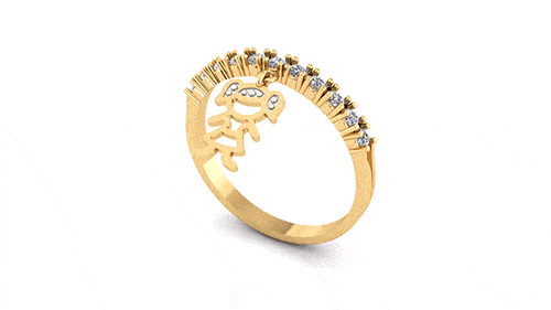 Anel Pingente Menina com Aro Cravejado Ouro 18k