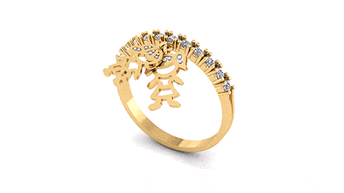 Anel Pingentes Casal com Aro Cravejado Ouro 18k