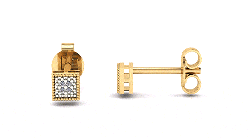 Brinco Chuveiro Quadrado com Diamante Pequeno Ouro 18k