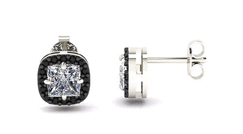 Brinco Solitário Quadrado com Ródio Negro Ouro Branco 18k
