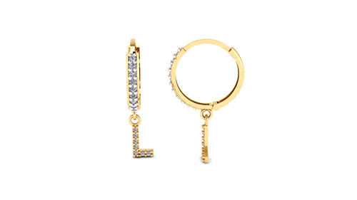 Brinco Argola Cravejada com Letra L Ouro 18k
