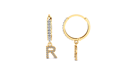 Brinco Argola Cravejada com Letra R Ouro 18k
