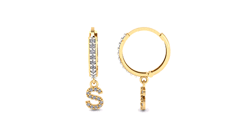 Brinco Argola Cravejada com Letra S Ouro 18k