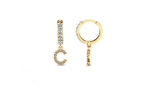 Brinco Argola Mini Cravejada com Letra C Ouro 18k
