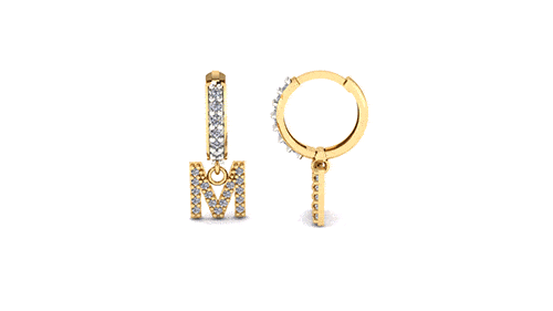 Brinco Argola Mini Cravejada com Letra M Ouro 18k