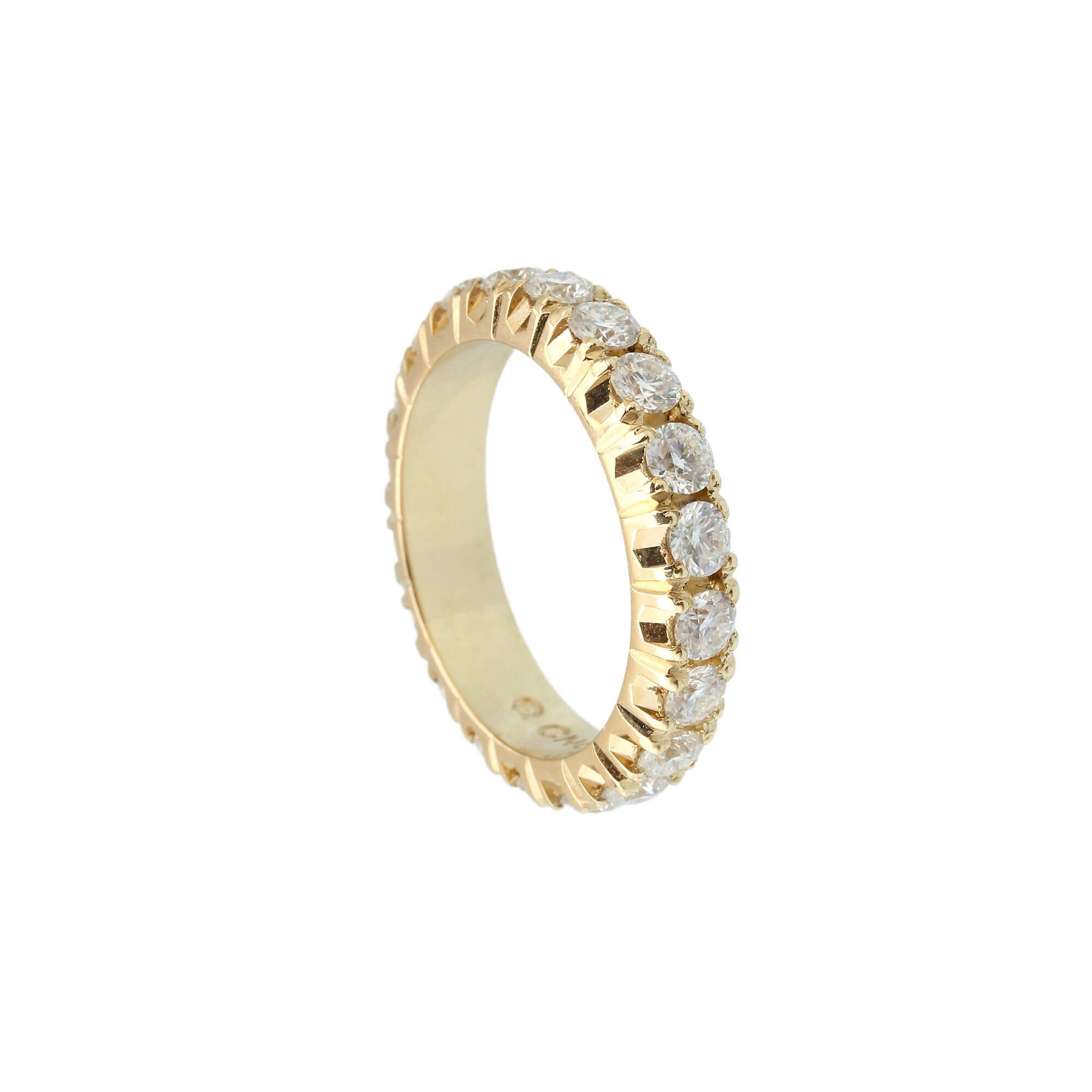 Anel Aliança Cravejada Inteira 3mm Ouro 18k
