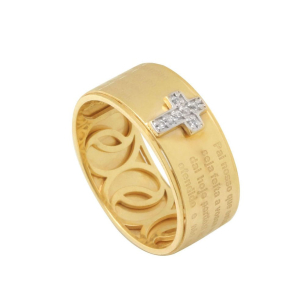 Aliança Anel Pai Nosso Forrado com Diamantes Ouro 18k