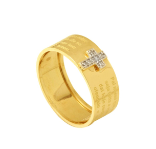 Aliança Anel Pai Nosso com Diamantes Ouro 18k