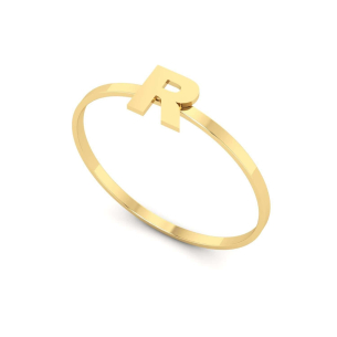 Anel Letra Fininha Personalizada Ouro 18k