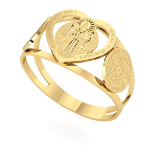 Anel Coração São Bento Pequeno Ouro 18k