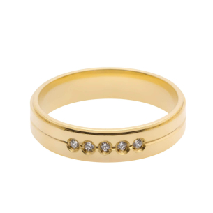 Aliança Reta Frezada com Zircônia Ouro 18k