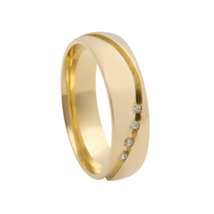 Aliança Redonda Anatômica com Zircônia Ouro 18k