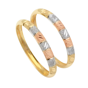 Anel Par Aparador Tricolor Fosco Diamantado Ouro 18k