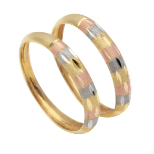 Anel Par Aparador Tricolor Diamantado Ouro 18k