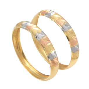 Anel Par Aparador Diamantado Tricolor Ouro 18k