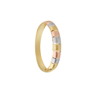 Anel Aparador Tricolor Diamantado Quadrados Ouro 18k