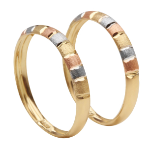 Anel Par Aparador Tricolor Diamantado Quadrados Ouro 18k
