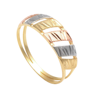 Anel Tricolor Diamantado Ouro 18k