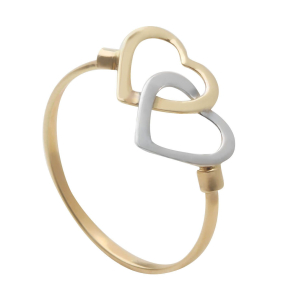 Anel Corações Bicolor Ouro 18k