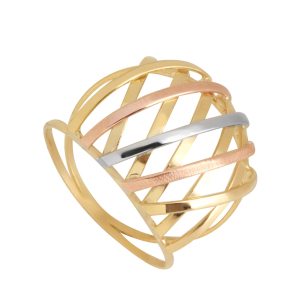 Anel Aro Duplo Trançado Fino Tricolor Ouro 18k