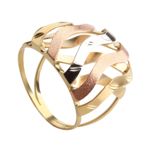 Anel Aro Duplo Trançado Grosso Tricolor Ouro 18k