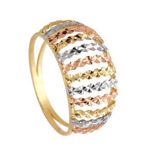 Anel Aro Duplo Tricolor Diamantado Ouro 18k
