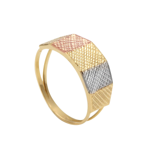 Anel Aro Duplo Três Cores Diamantado Ouro 18k
