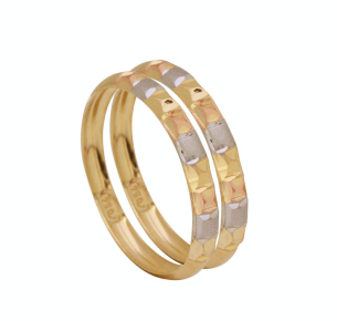 Anel Par de Aparadores Quadriculados Tricolor Ouro 18k