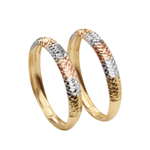 Anel Par de Aparador Tricolor Trabalhado Ouro 18k