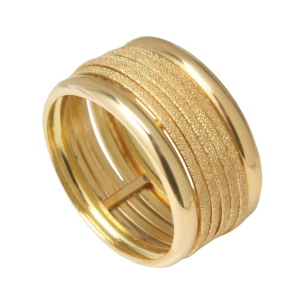 Anel Cinco Fios Brilhantes Amarelo Ouro 18k