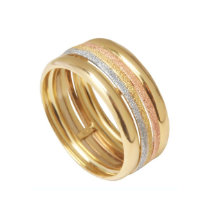 Anel Três Fios Brilhantes Tricolor Ouro 18k