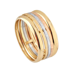 Anel Três Fios Tricolor Ouro 18k