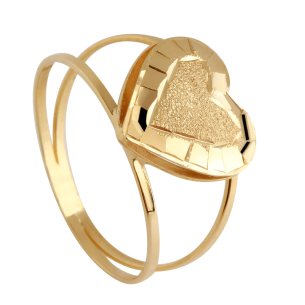 Anel Aro Duplo com Coração Diamantado e Martelado Ouro 18k