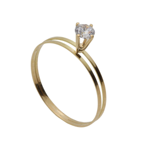 Anel Solitário com Zircônia Aro Duplo 4mm Ouro 18k