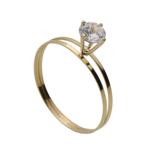 Anel Solitário com Zircônia Aro Duplo 5mm Ouro 18k
