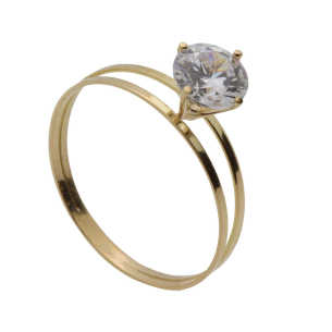 Anel Solitário com Zircônia Aro Duplo 6mm Ouro 18k