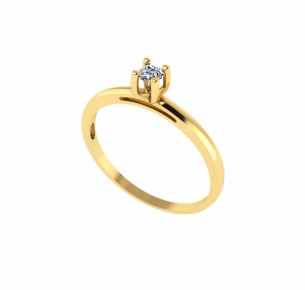 Anel Solitário 4 garras com Diamante Natural Ouro 18k