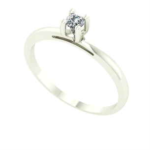 Anel Solitário 4 garras com Diamante Natural Ouro Branco 18k