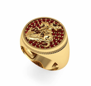 Anel São Jorge com Zircônias Ouro 18k
