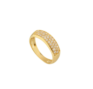 Anel Cravejado com Trinca e Quatro Pedras de Zircônia Ouro 18k