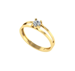 Anel Solitário com Zircônia 4mm aro Duplo Ouro 18k