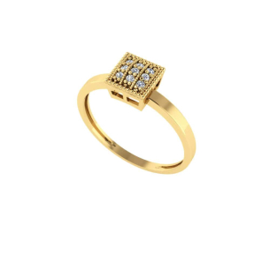 Anel Quadrado com Zircônias e Banho de Ródio Ouro 18k