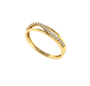Anel Fino Onda de Zircônia Aro Vazado Ouro 18k