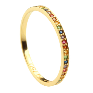 Anel Meia Aliança Rainbow Colorido Ouro 18k