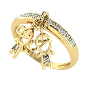 Anel Dois Meninos Falsa Pedra com Pingente Ouro 18k