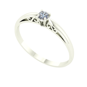 Anel Solitário com Diamante Natural Detalhe Vazado Ouro Branco 18k