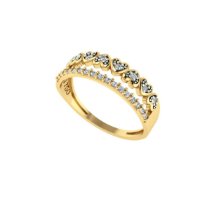 Anel Corações e Vinte e Cinco Pedras de Zircônia Ouro 18k