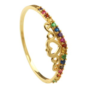 Anel Coroa Rainbow Colorido Ouro 18k