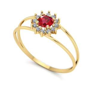 Anel Tipo Formatura Redondo Vermelho Ouro 18k